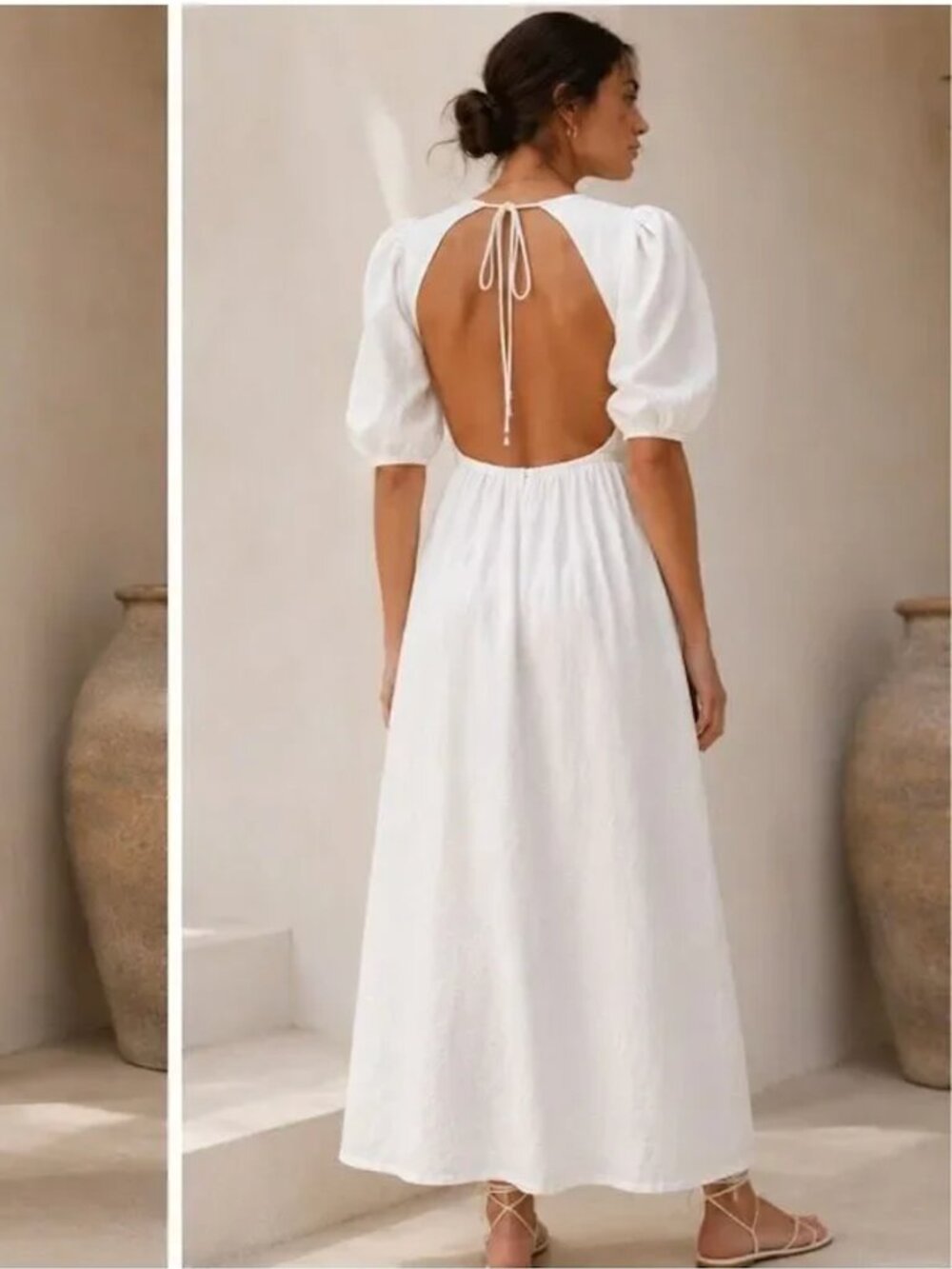 DISSH CLAUDIA WHITE LINEN MIDI DRESS - 4 / WHITE